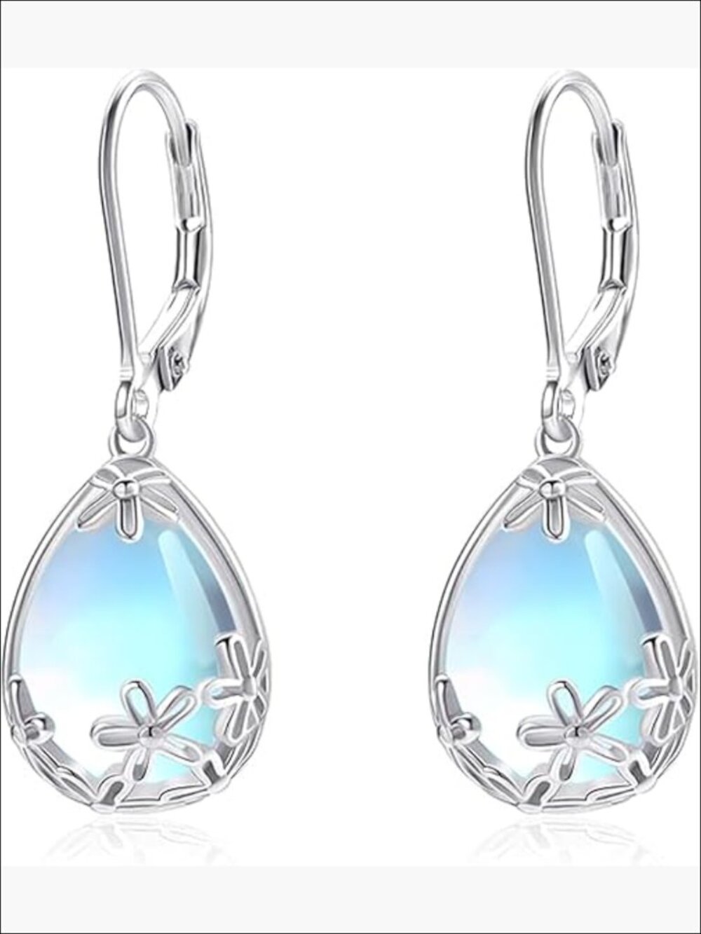 Moonstone Dangle Earrings 925 Sterling Silver Leverback Drop Earrings for Women
